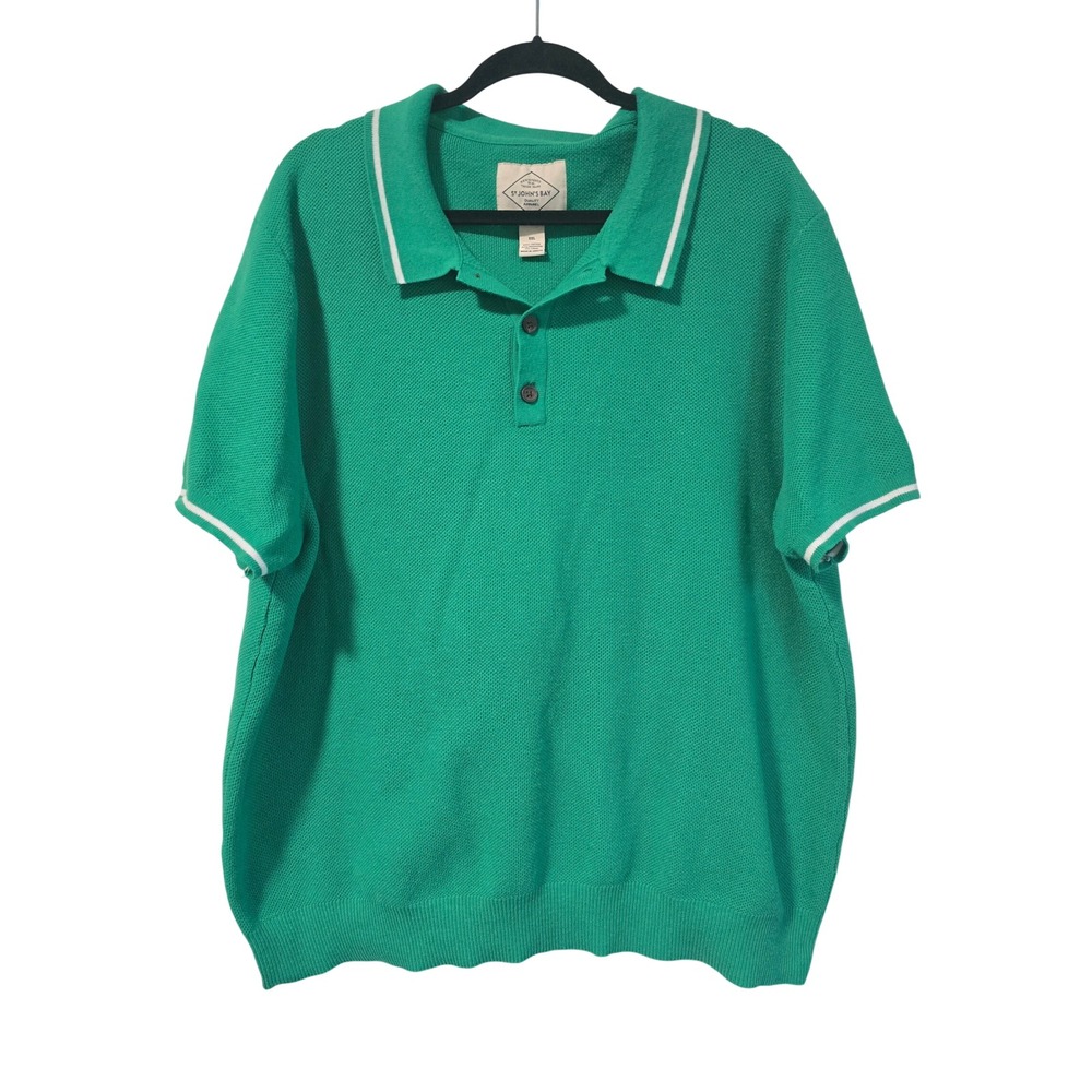 St Johns Bay Mens XXL‎ Green Knit Polo Shirt Short Sleeve Cotton Linen Blend